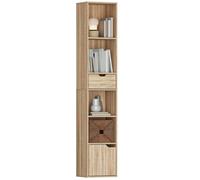 Bibliothèque - HOMCOM - avec tiroir, placard et compartiments ouvertes - pour salon, chambre bureau - 30 x 24 x 158 cm bois naturel