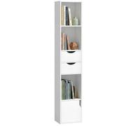 Bibliothèque - HOMCOM - porte, 2 tiroirs, compartiments ouverts et étagère réglable - bois - 30x24x158cm - blanc