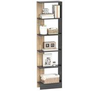 Bibliothèque - HOMCOM - tagère de Rangement avec 5 Compartiments Ouverts - Panneau de Particules - 45 x 21 x 170 cm - Noir et Chêne