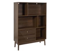 HOME DECO FACTORY Bibliothèque HD0564 Tiffany en bois 5 niches 2 tiroirs 100×140×35 cm Marron
