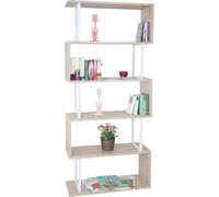 Bibliothèque HWC-A27, Étagère sur pied Étagère de salon, 183x80cm structure 3D 5 niveaux ~ aspect chêne, métal blanc