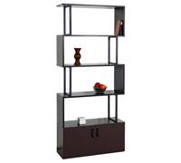 Bibliothèque HWC-A27, étagère sur pied séparateur de pièce étagère de salon, compartiment de rangement avec porte 183x80cm structure 3D ~ brun foncé