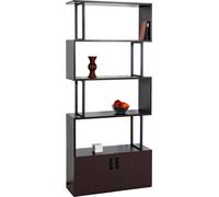 Bibliothèque HWC-A27, étagère sur pied séparateur de pièce étagère de salon, compartiment de rangement avec porte 183x80cm structure 3D ~ brun foncé