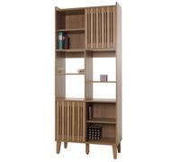 Bibliothèque Hwc-M48, Bibliothèque Haute, Porte Coulissante 8 Compartiments De Rangement Mango Massif Mdf 178x75x35cm Naturel Multicolore