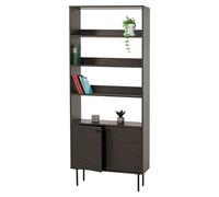 Bibliothèque HWC-N78, bibliothèque Haute, Style scandinave métal Bois mélamine MVG 200x80x30cm - Brun foncé