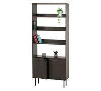 Bibliothèque HWC-N78, bibliothèque haute, style scandinave métal bois mélamine MVG 200x80x30cm brun foncé Marron