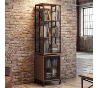 Bibliothèque HWC-P13, étagère sur pied, étagère pivotante, roulettes pivotantes, porte, métal industriel mélaminé MVG 162x40x42cm marron Marron