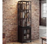 Bibliothèque HWC-P13, étagère sur pied, étagère pivotante, roulettes pivotantes, porte, métal industriel mélaminé MVG 162x40x42cm noir Noir