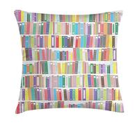 Bibliothèque Illustrée avec des Livres Colorés,Littérature,Études,Lecture,Romans,Imprimé Housse Coussin Doux Housses De Coussins avec Fermeture Éclair Taie d'oreiller pour Lit Canape 45X45Cm