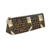 Bibliothèque imprimé livre - Trousse à crayons triangulaire en cuir - Organiseur écologique avec fermeture éclair de qualité supérieure pour l'école, le bureau et les voyages, blanc, Taille unique