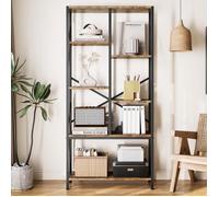 Bibliothèque industrielle-4 niveaux-étagère ouverte en métal et bois-meuble de rangement-pour salon,bureau ou chambre-brun