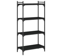 Bibliothèque Industrielle à 3 Niveaux, étagère Ouverte en Métal et Bois D'ingénierie en Chêne pour Salon et Bureau (Noir #30)