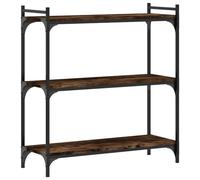 Bibliothèque Industrielle à 3 Niveaux, étagère Ouverte en Métal et Bois D'ingénierie en Chêne pour Salon et Bureau (Chêne fumé #44)