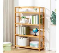 Bibliothèque industrielle à 4 niveaux avec portes autoportantes en bambou pour la maison, le bureau et le salon, solution de rangement élégante et fonctionnelle