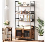 Bibliothèque Industrielle à 5 Niveaux en Bois de Fer et Grille de Fer - Étagère de Rangement Ouverte - Rustique - 180 x 80 x 30 cm