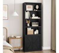 Bibliothèque industrielle avec portes - 6 étagères en bois, hauteur 181 cm, profondeur 30 cm - Armoire de rangement spacieuse pour livres et objets - Utilisation chambre/salon/bureau - noir