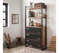 CONCEPT USINE | Bibliothèque 90 x 180 cm TALI | 3 Étagères + 3 Tiroirs Spacieux | Finition Chêne & Anthracite | Style Industriel Vintage | Mélaminé Résistant | Rangement Livres & Objets Déco