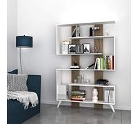 Bibliothèque Jane Blanc et Marron, en Mélaminé 18 mm de qualité E1. Mélamine Face. Bandes Latérales in PVC 0,40 mm - Mobilier Maison Design. pour Salon, Bureau, Chambre - Etagère, Comptoir, Livres