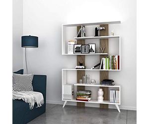 Bibliothèque Jane Blanc et Marron, en Mélaminé 18 mm de qualité E1. Mélamine Face. Bandes Latérales in PVC 0,40 mm - Mobilier Maison Design. pour Salon, Bureau, Chambre - Etagère, Comptoir, Livres