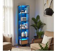 Bibliothèque LED à 6 Niveaux, avec Cadre en Acier, pour Salon, Chambre, Bureau, Noir