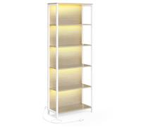 Bibliothèque LED - Beige naturel - 6 niveaux - Lumières réglables - Cadre en acier - 30,3 x 60 x 178,6 cm