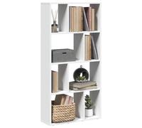 Bibliotheque Livre pour Salon Bureau Bois d Ingenierie 60x20x120,5 cm Blanc Etagere Rangement 8 Compartiments Meuble Bibliotheque Contemporaine Design Geometrique Verrouillage Mural Stable 80kg