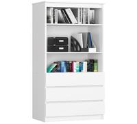 Bibliothèque/Meuble de bureau avec 3 tiroirs, 60x180cm, Blanc