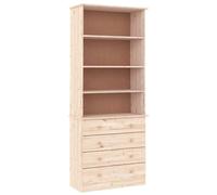 Bibliothèque Meuble de Rangement en Bois de Pin Massif avec 4 étagères Ouvertes et 4 Tiroirs 7x35x186,5 Cm Bibliothèque de Hauteur pour Salon et Bureau Disponible en Diffé (Naturelle)