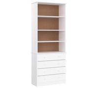 Bibliothèque Meuble de Rangement en Bois de Pin Massif avec 4 étagères Ouvertes et 4 Tiroirs 7x35x186,5 Cm Bibliothèque de Hauteur pour Salon et Bureau Disponible en Diffé (Blanche)