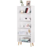 WOLTU Bibliothèque Ouverte Meuble de Rangement Étagère à Livres pour Salon, Bureau, Étagère de Rangement avec Pieds en Bois et 5 Compartiments, Blanc 60x24x144cm SK022ws
