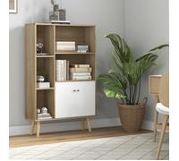 Bibliothèque meuble de rangement style scandinave dim. 80L x 23,5l x 123H cm 5 niches placard 2 portes pieds effilés inclinés