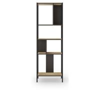 Bibliothèque, meuble étagère aspect bois coloris chêne et métal noir - Longueur 58 x Profondeur 35 x Hauteur 175 cm