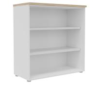 Bibliothèque mi-hauteur sans porte L.100 x P.48 x H.104 cm - Corps Blanc - Top Chêne