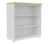 Bibliothèque mi-hauteur sans porte L.100 x P.48 x H.104 cm - Corps Blanc - Top Hêtre
