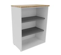 Bibliothèque mi-hauteur sans porte L.80 x P.48 x H.104 cm - Corps Blanc - Top Chêne Nebraska