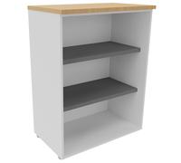 Bibliothèque mi-hauteur sans porte L.80 x P.48 x H.104 cm - Corps Blanc - Top Hêtre