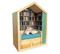 Bibliothèque miniature en bois - Vingt-trois centimètres - Petit diorama secouable - Quatre cent cinquante grammes - Petite bibliothèque pour soulager le stress - Avec deux cents livres