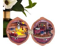 Bibliothèque Miniature en Noyer - Diorama de Poche, scène secrète 3D, décoration créative avec Coquillage | Ornement Fait Main pour Bureau (Salon, Bureau, galerie, Lecture)
