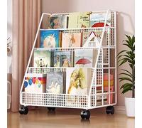 Bibliothèque mobile à roulettes à 4 niveaux pour la maison, le bureau, la salle de t la crèche, idéale pour organiser des livres et des fournitures, 40 x 28 x 60 cm