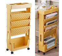 Bibliothèque mobile à roulettes à 5 niveaux, étagère de rangement rotative en plastique de grande capacité, bibliothèque polyvalente sur roulettes (ge)