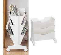 Bibliothèque mobile à roulettes - Bibliothèque blanche à 3 niveaux avec roulettes de grande capacité de rangement en plastique universelle sous le bureau pour la maison, l'école et le bureau