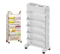 Bibliothèque mobile à roulettes | Organisateur de bibliothèque amovible avec roulettes | Chariot à roulettes multifonction à 5 niveaux avec porte-stylos, porte-fichiers, étagères pour l'école