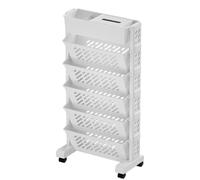 Bibliothèque mobile avec roue - Bibliothèque mobile à 6 niveaux | Bibliothèque de rangement pour support à livres roulant | Chariot à livres porte-revues | Chariot à livres mobile avec panier