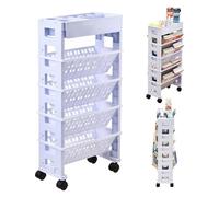 Bibliothèque mobile avec roulettes, chariot à roulettes à 5 niveaux, panier de rangement latéral amovible, étagère pour un rangement et une organisation faciles des livres