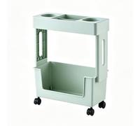 Bibliothèque Mobile rotative à Plusieurs Niveaux,Vert,2 Tier | Grande capacité, avec étagères en plastique amovibles et roues verrouillables, gain de place, pour salon, bureau, école