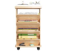 Bibliothèque mobile sur roulettes à 360° - Chariot de rangement multifonction pour artistes, magazines et salle de classe, chambre à coucher, atelier (bois)