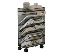 Bibliothèque moderne à roulettes avec rangement compact de bureau et étagère d'angle en métal pour magazines Noir 33,5 x 17 x 57 cm