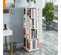Bibliothèque moderne en bois rotative à 360° avec pieds en métal pour salon, chambre à coucher, étude, étagère ouverte (blanc, 140 cm)