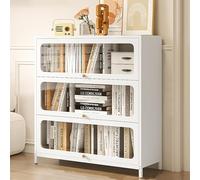 Bibliothèque moderne en métal avec porte transparente autonome pour cuisine, garde-manger, salon ou bureau, vitrine blanche avec pieds droits