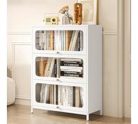 Bibliothèque moderne en métal avec porte transparente et pieds droits, meuble de rangement autonome pour cuisine, garde-manger, salon ou bureau, vitrine blanche